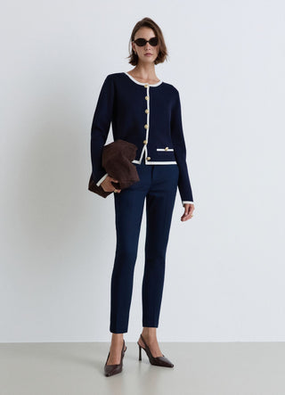 Cardigan con profili a contrasto e bottoni gioiello