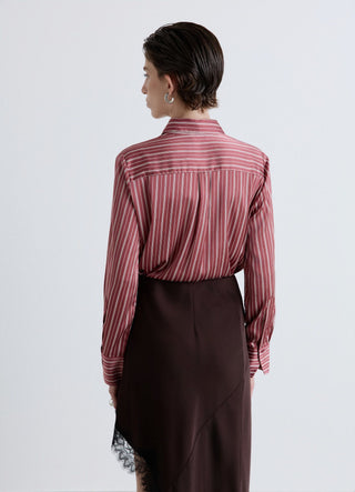 Chemise à rayures avec col classique en similicuir satinée