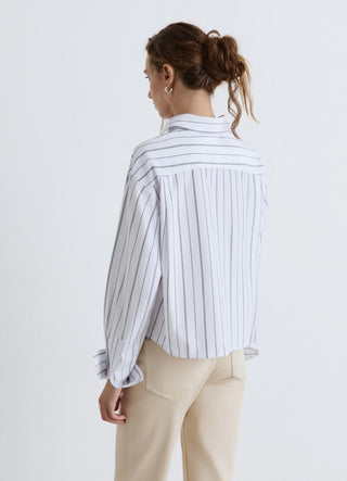 Gestreifte Cropped-Hemdbluse mit Brusttasche
