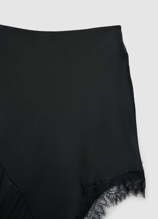 Asymmetrischer Rock aus Satin-Imitat mit Spitzendetails
