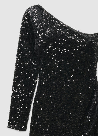 Robe courte asymétrique à paillettes