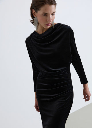 Robe midi drapée en velours côtelé