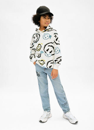 Felpa oversize con cappuccio e stampa graffiti