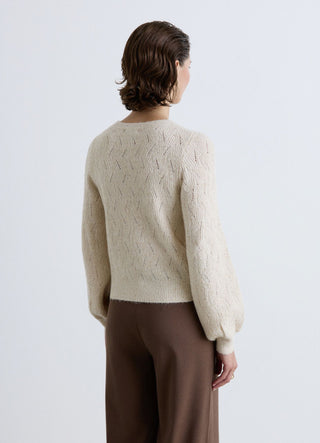 Strickpullover mit Rundhalsausschnitt und schimmerndem Pointelle-Effekt