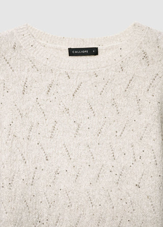 Strickpullover mit Rundhalsausschnitt und schimmerndem Pointelle-Effekt