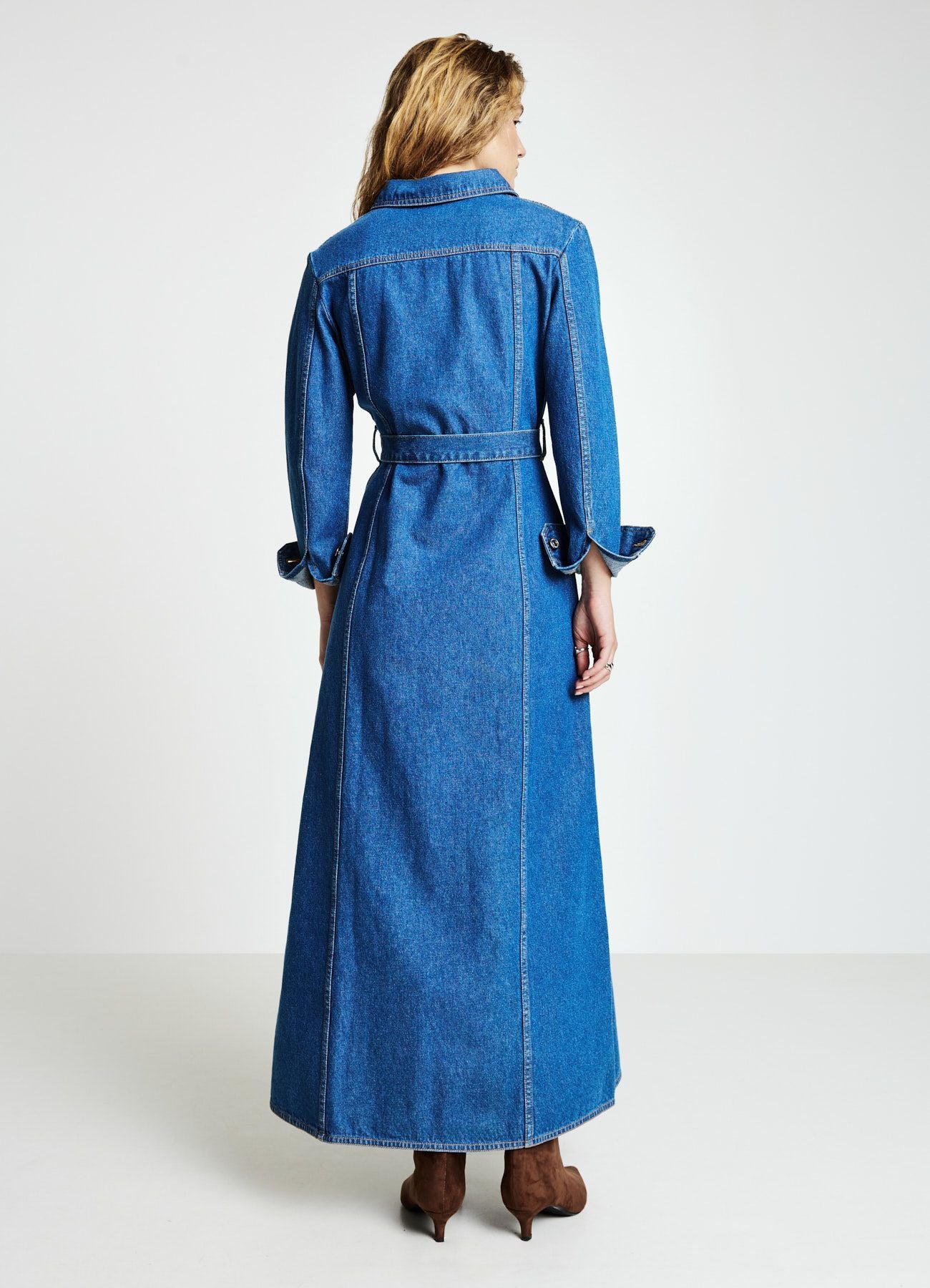 Long denim dress with belt Calliope Long denim dress with belt Calliope