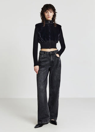 Crop-Pullover aus Kunstfell
