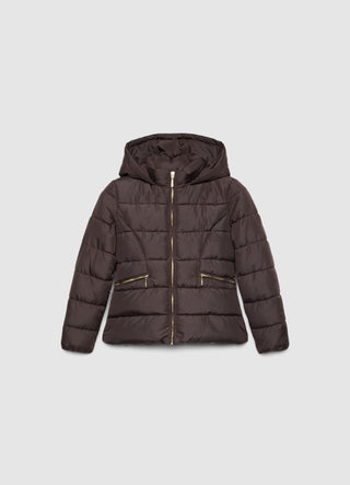 Padded jacket with hood and zip fastening