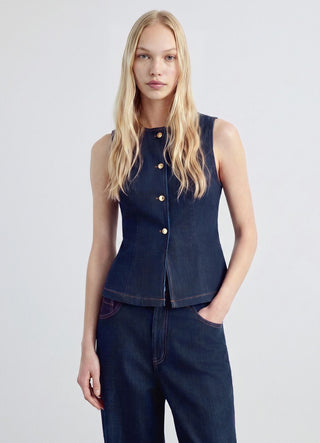 Denim vest with buttons
