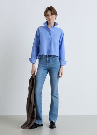 Camicia crop a righe con taschino
