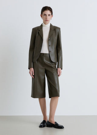 Einfarbiger Blazer mit Lederoptik