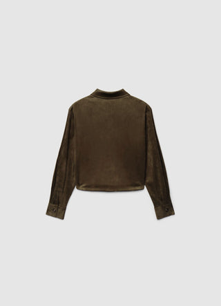 Camicia a tinta unita effetto camoscio con tasche