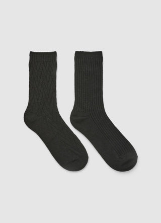 Pack of 2 pairs of ribbed and cable-knit socks