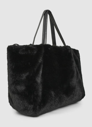 Rechteckiger Shopper mit Felloptik und gesteppter Pochette
