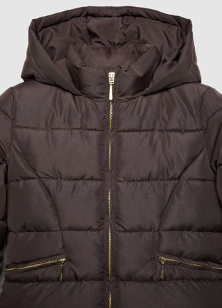 Padded jacket with hood and zip fastening