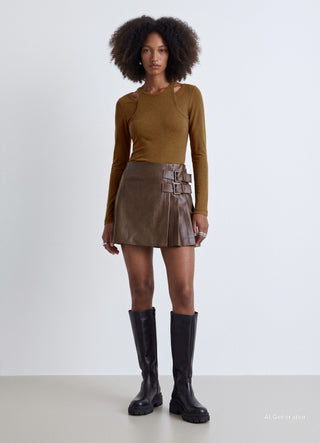 Plissierter Culotte-Hose mit Schnallen