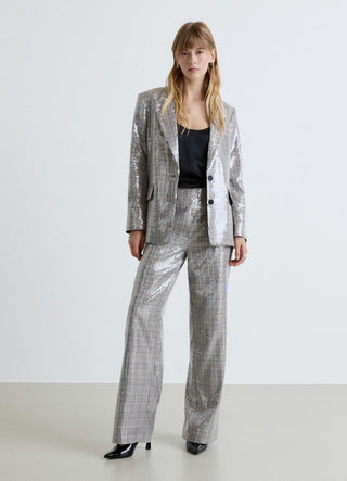 Pantalon palazzo à carreaux avec paillettes