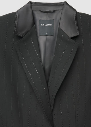 Single-breasted pinstripe blazer jacket with sequins