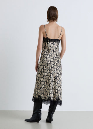 Abito sottoveste con pizzo e stampa animalier