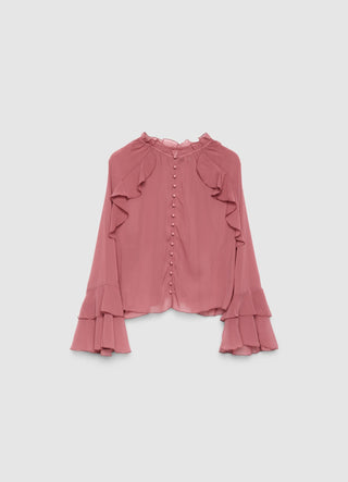 Bluse mit Volants und bezogenen Knöpfen