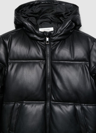Gepolsterte Jacke mit Kapuze und Lederoptik