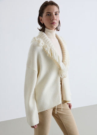 Cardigan con frange e laccetti