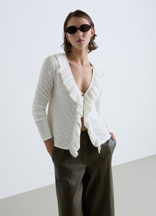 Cardigan pointelle con volant