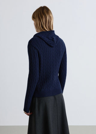 Cardigan con zip e cappuccio a trecce