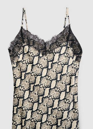 Abito sottoveste con pizzo e stampa animalier