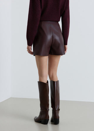 Gonna-pantalone mini effetto pelle con zip laterale