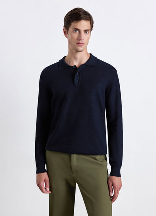 Long-sleeve solid colour polo shirt