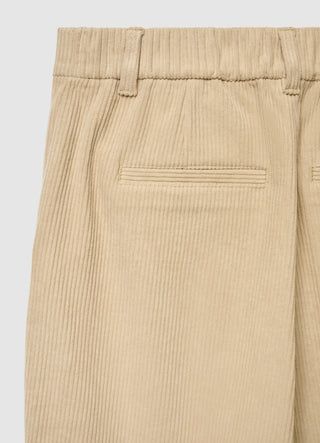 Straight ribbed trousers with elasticated waistband and cuffed hem