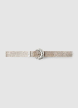Belt with rhinestones and round buckle