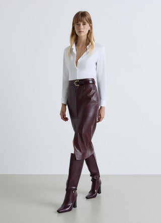 Chemise courte en simili satin uni
