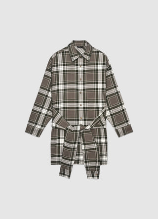 Robe courte à carreaux avec ceinture