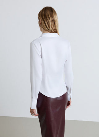 Chemise courte en simili satin uni