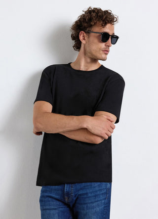 T-shirt uni avec col rond texturé