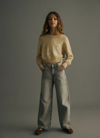 Jeans wide leg a tinta unita