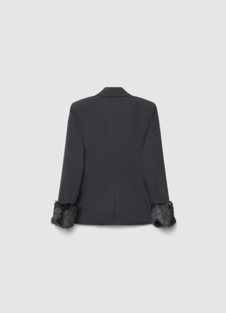 Doppelreihiger Blazer mit Kunstpelzbesatz an den Ärmeln