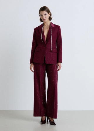 Giacca blazer monopetto gessata con paillettes