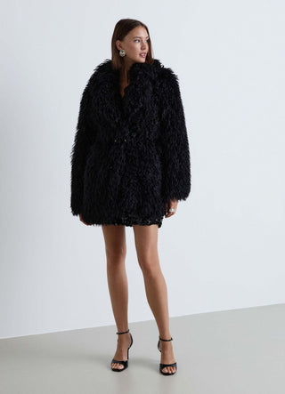 Cappotto midi effetto pelo con cintura