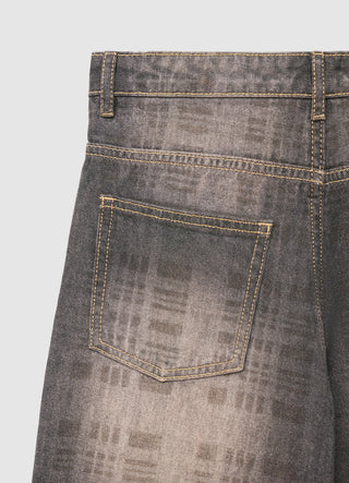 Jeans wide leg con fantasia all over