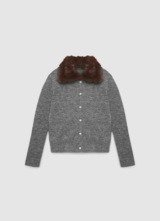 Cardigan con collo effetto pelo e bottoni gioiello