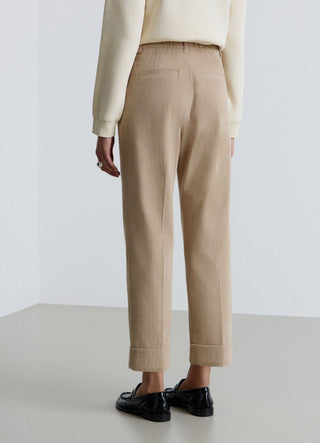 Straight ribbed trousers with elasticated waistband and cuffed hem