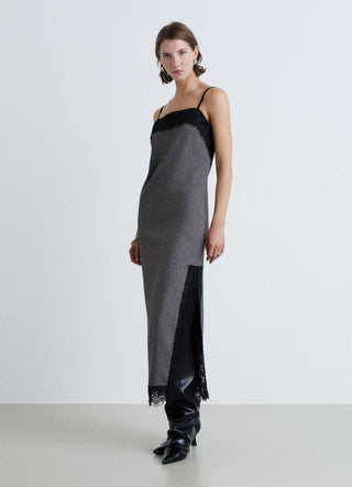 Vestito midi con spalline sottili e pizzo