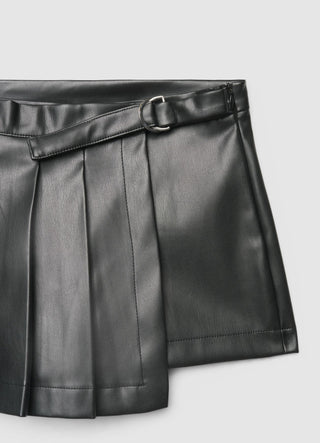 Gonna-pantalone similpelle con pieghe e cintura