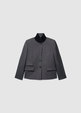 Boxy jacket with high collar and buttons