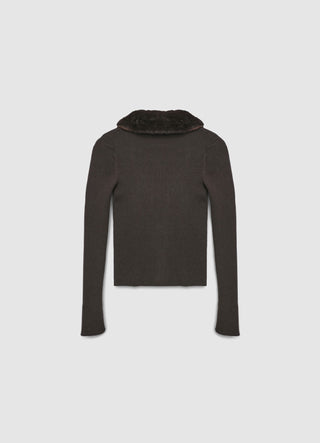 Cardigan con zip e collo effetto peluche