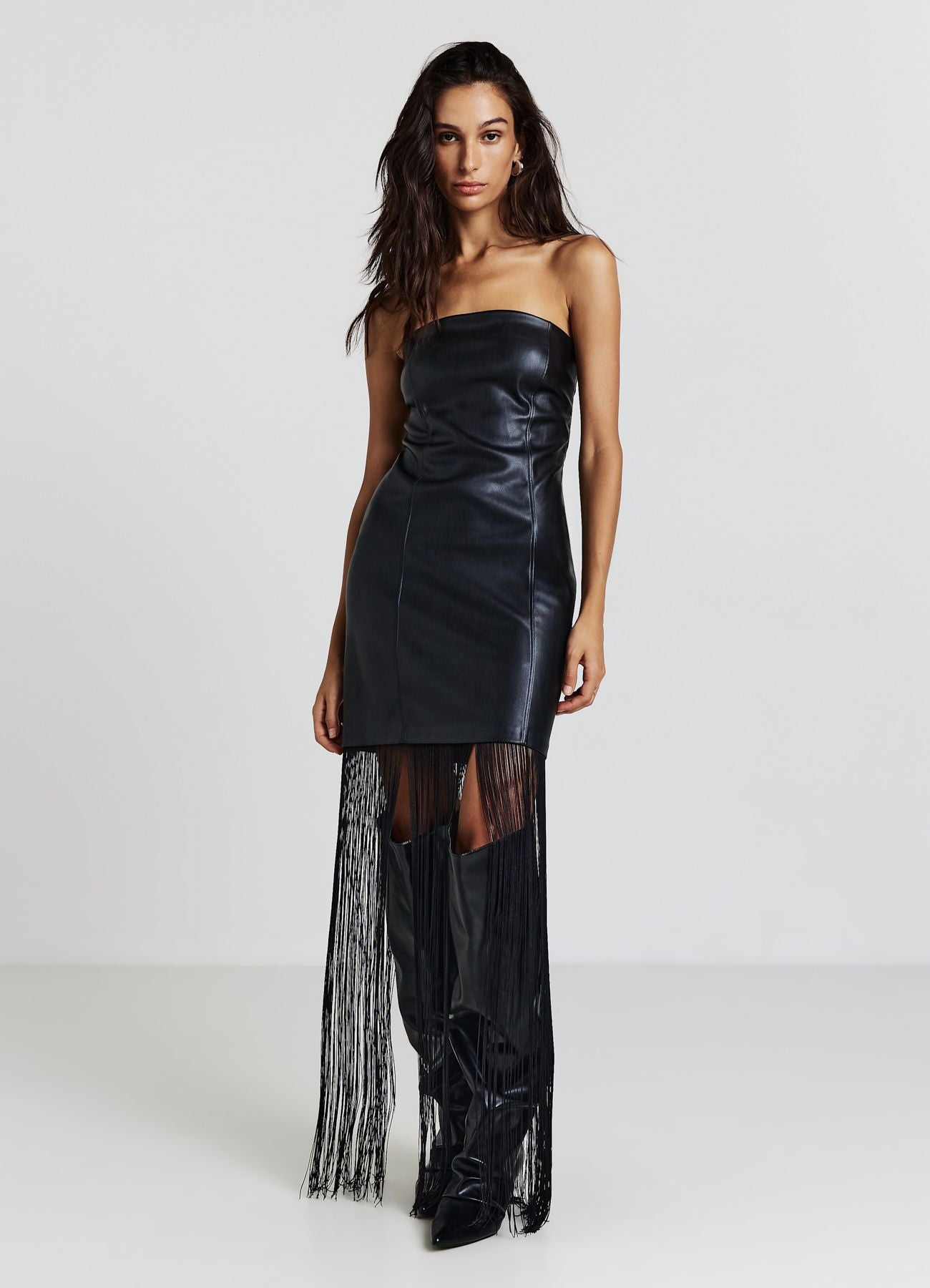 leather dress with fringe 'Belt of Venus' Leather Fringe Corset Dress