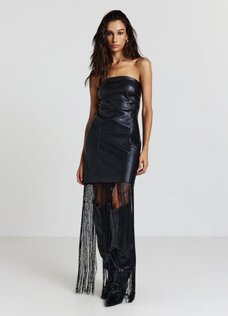 fringe leather dress Leather-effect dress with fringes – Calliope